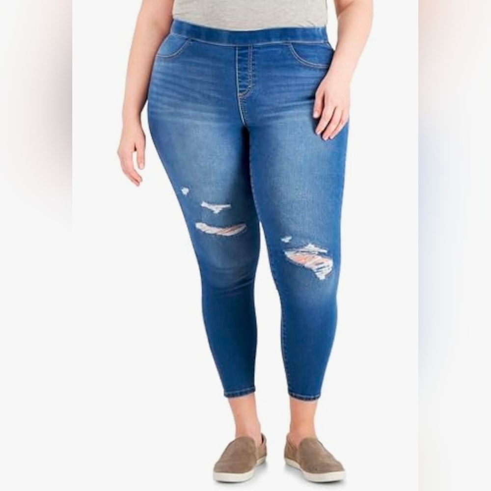 💇‍♀️Style & Co Blue Pull-On Distressed Skinny Leg Jegging Jeans Size 18W
